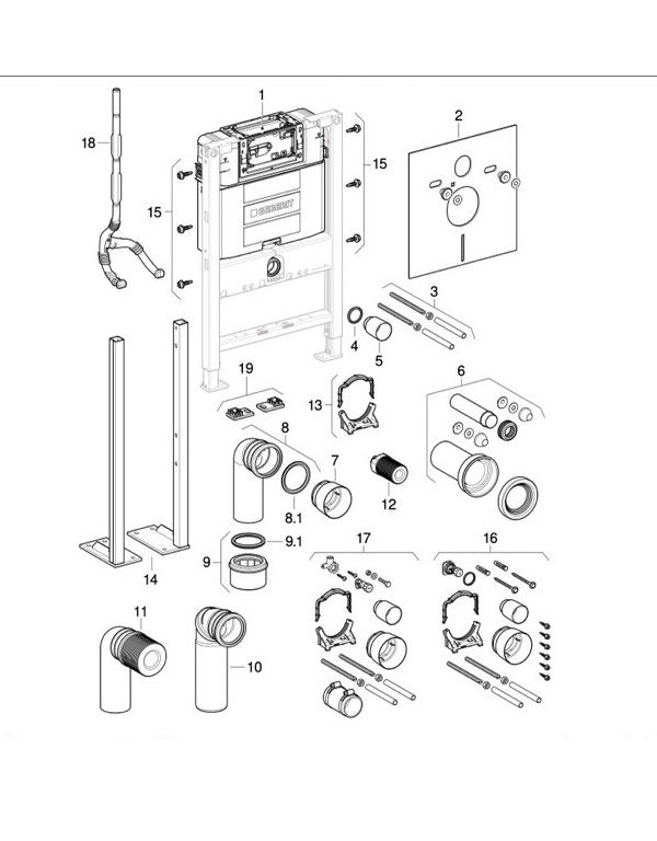 Moduli per WC sospeso Geberit Duofix, con cassette di risciacquo da incasso Omega 12 cm