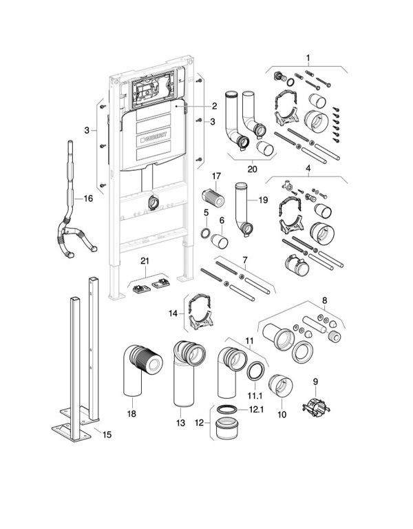 Moduli per WC sospeso Geberit Duofix, con cassette di risciacquo da incasso Sigma12 cm ( UP 320 )