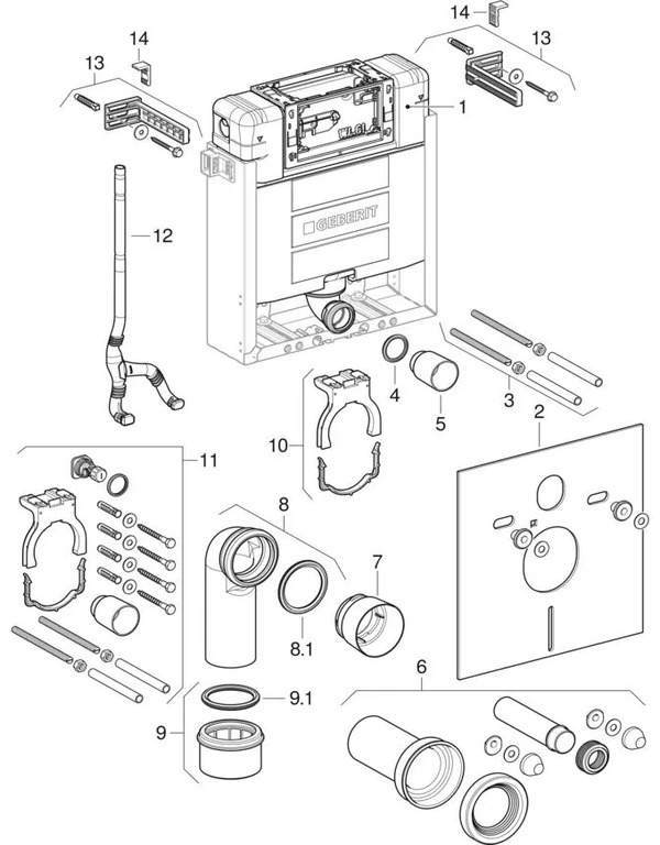 Moduli per vaso sospeso Geberit Combifix, con cassette di risciacquo da incasso Omega 12 cm