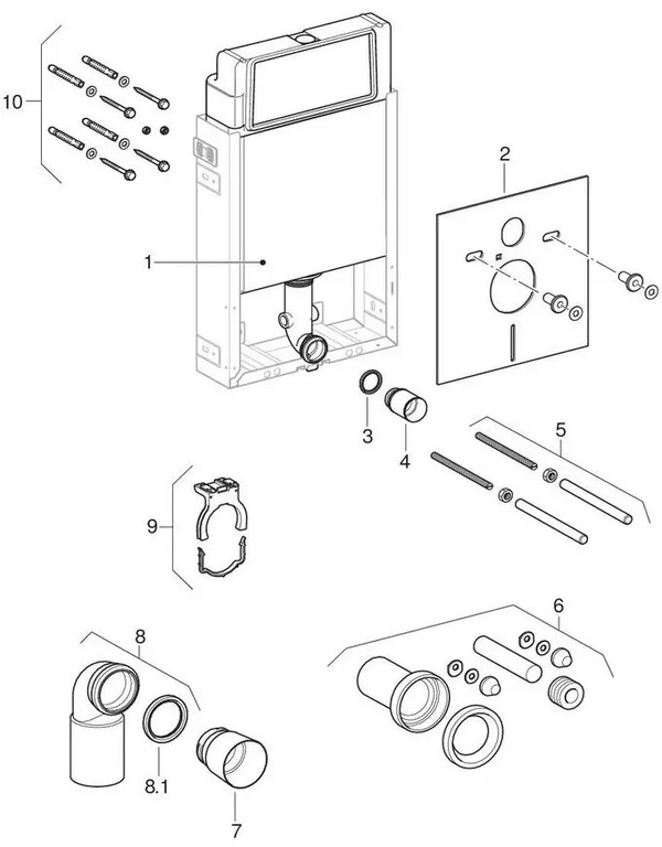 Moduli per vaso sospeso Geberit Combifix, con cassette di risciacquo da incasso Twinline 12 cm ( UP130, 110.800 )