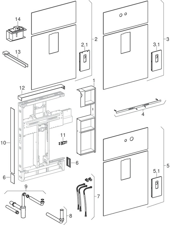 Moduli sanitari Geberit Monolith per lavabo, rubinetteria a pianale e rubinetteria a parete, 114 cm 2012 – 2018